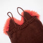 Knit Furry Tank Tops Women Sweet V-Neck Contrast Patchwork Rolled Hem Vacation Midnight Party Club Basic Slim Vest