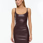 Sexy PU Leather Bodycon Dress Spaghetti Strap Backless Mini Dresses for Women Night Club Outfits