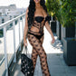 Sexy Jacquard Jumpsuit Women Coquette Midnight Party Waistless Hollow Halter Mesh Activity Clubwear Workout Overalls