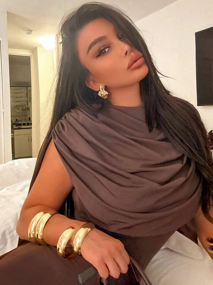 Shawl Patchwork Dress Women Ruched Elegant o-Neck Skinny Sleeveless Vacation Fashion Trend Casual Simple Mini Bodycon