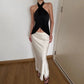 Scarf Top with Crossover Halter Neck and Cascading Fringe Trim Sexy Party Tops Fall Fashion 2026