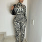 Fitness Jumpsuit Women Sexy Zip Leopard Print Full Sleeve Streetwear Activity Workout Casual Tight Stretch Overalls