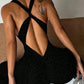 Cross Knot Bandage Design Yoga Jumpsuit Woman Leopard Print Low-Neck Sleeveless Skinny Wrap Hip Sporty Style Overalls