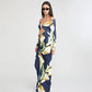 Floral Print Off Shoulder V Neck Hollow Maxi Dress with Long Sleeve Elegant Woman Clothing Fall 2026