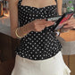 Polka Dot Print Top Women Halter Low-Neck Bandage Ruffles Backless Sleeveless Skinny Summer Trend Street Basic Vest