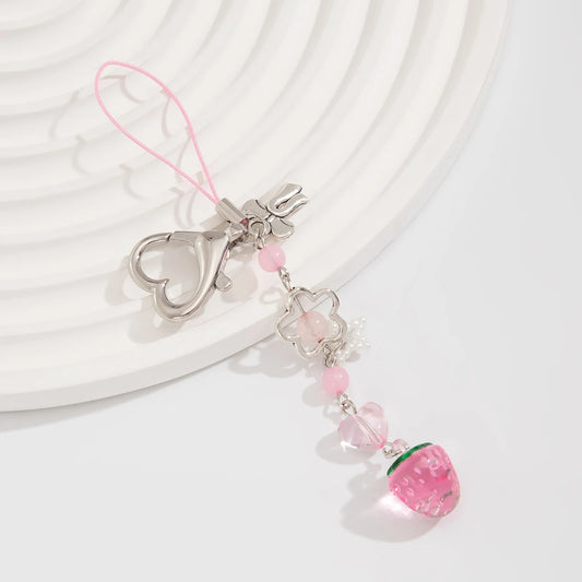 1Pcs Exquisite Sweet Flower Beaded Keychain Cute Colorful Strawberry Bow Tassels Pendant Key Accessories Jewelry Gifts