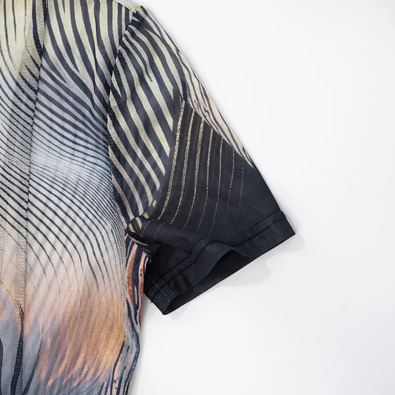 Wavy Stripe 2 Piece Set Women o-Neck Short Sleeve Peach Hip Playsuits+Skinny Pants Midnight Fashion Sexy Wild Outfits