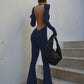 Sexy Women Jumpsuit Backless Flare Spring Trend o-Neck Elegant Skinny Full Sleeve Basic Solid Street Fitness Overalls
