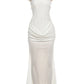 Woman Square Collar Sleeveless High Waist Sexy Backless Gown Dress Midnight Prom Party Ruched Elegant Long Bodyc