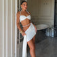 White Two Piece Outfits Women Summer Beach Vacation Halter Top and Mini Skirt Sets Sexy Clubwear Birthday