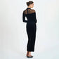 Mesh Velvet Patchwork Black Long Sleeve Maxi Dresses Elegant Woman for Party Evening Dress Autumn Winter
