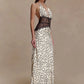 Polka Dot Backless Sexy Maxi Dress Women Gown Elegant Patchwork Lace Halter Deep V Neck Sleeveless Bodycon Club Dress