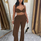 Sexy Chic 2 Piece Set Women Summer Halter Backless Knot Camisole+Metal Ruched Ribbon Flare Pants Matching Outfits