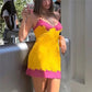 Women Y2K Lace Slip Dress Spaghetti Strap Floral Lace Trim Mini Dress for Date Night Cocktail Party Summer Sundress