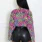 Colorful Leopard Print 2 Piece Set Women Plush Cardigan Long Sleeve Crop Coat+Leather Patchwork Mini Shorts Wild Suit