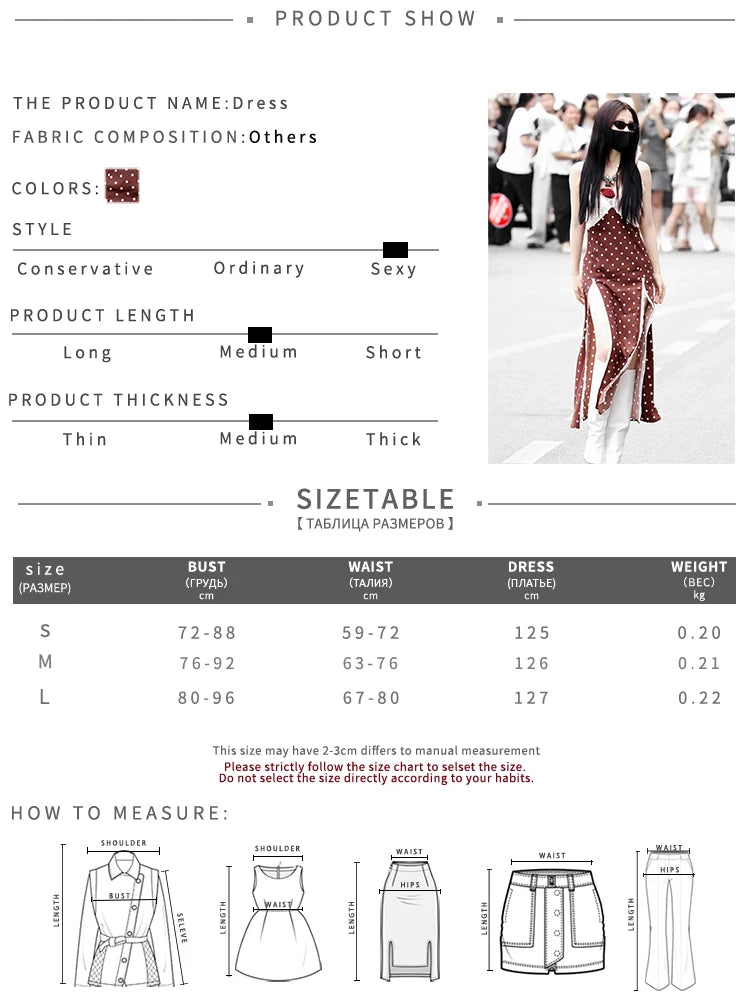 Polka Dot Print Maxi Dress Women Patchwork Lace High Slit v-Neck Sleeveless Street Fashion Party Classic Vestidos