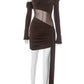 Off-shoulder Long Sleeve Sexy Mini Dress Women Fashion See Through Strapless Backless Draped Ruched Club Party Dresses