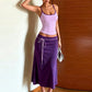Casual Fashion 2 Piece Set Woman Low-Neck Backless Skinny Camisoles Tops+Bandage Tassel Decoration Long Skirts Suits