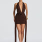Halter Deep V Neck Backless Sexy Mini Dress Women Teardrop Crystals Off-shoulder Draped Ruched Skinny Club Party Dress