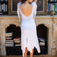 Women Lace V Neck Flutter Sleeve Midi Dress Ruched Waist Irregular Split Hem Bodycon Dress Beach Wedding Guest Dress