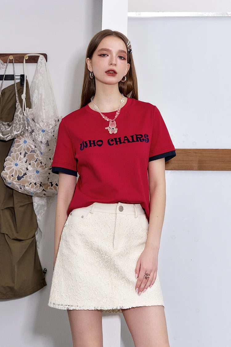 2025 Spring New Arrivals Versatile Letter Print Slim Fit Cotton Short Sleeve T-Shirt Women