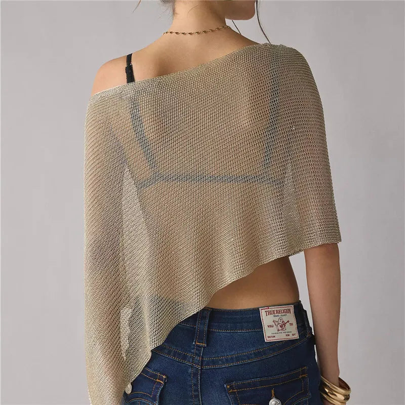 Women's Mesh Top Short Sleeve See Through Shirt Asymmetrical Hem Blouse Fashion Crew Neck Sheer Tops Summer Streetwear