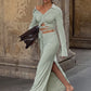 Sexy 2 Piece Set Women Fashion Button Patchwork Cross Bandages Deep V-Neck T-Shirt+Split Skirt Chic Street Party Suit