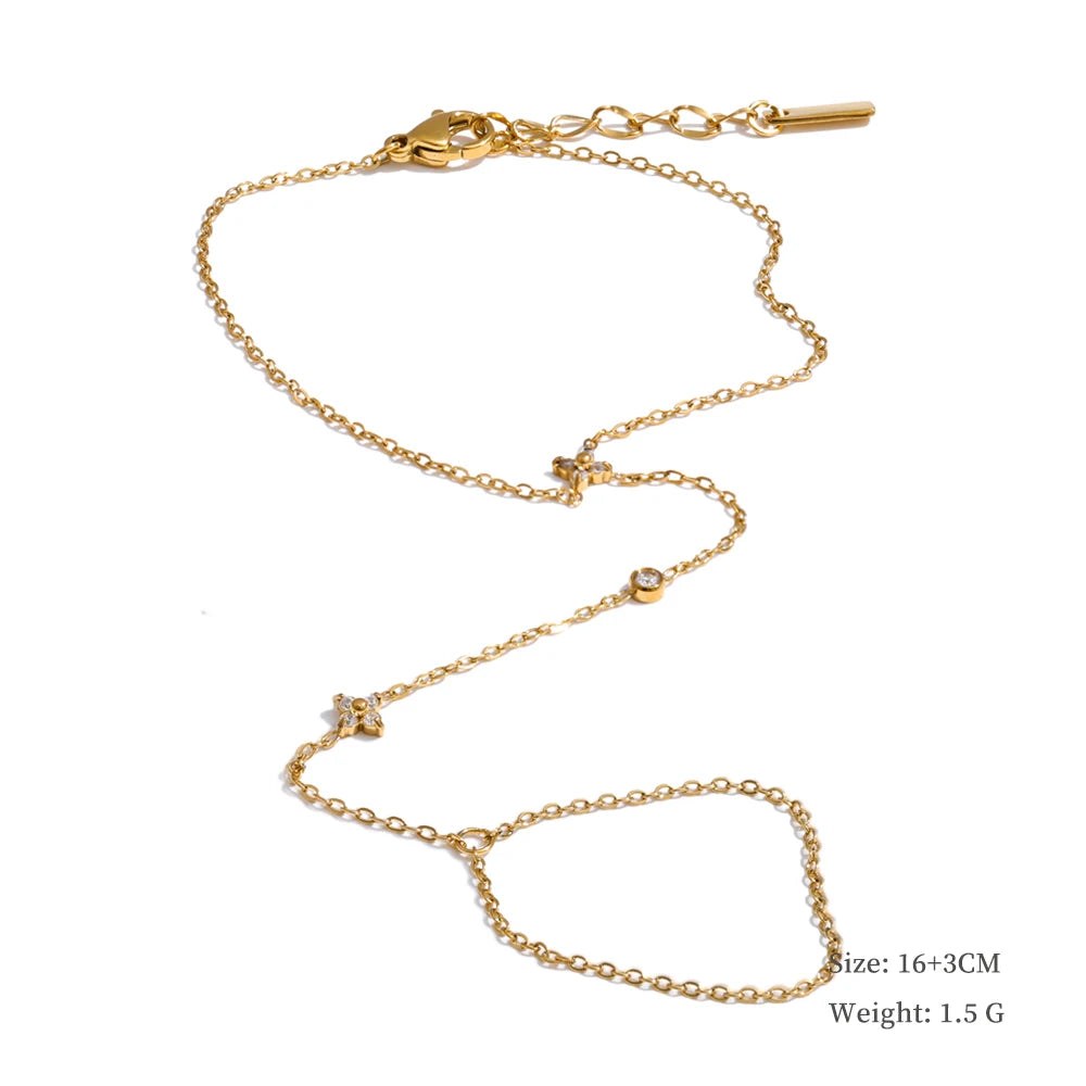 Trendy Stainless Steel Zircon Beads Back of Hand Chain Finger Bracelet Fashion Chic Sexy Jewelry Waterproof Wholesale Gift
