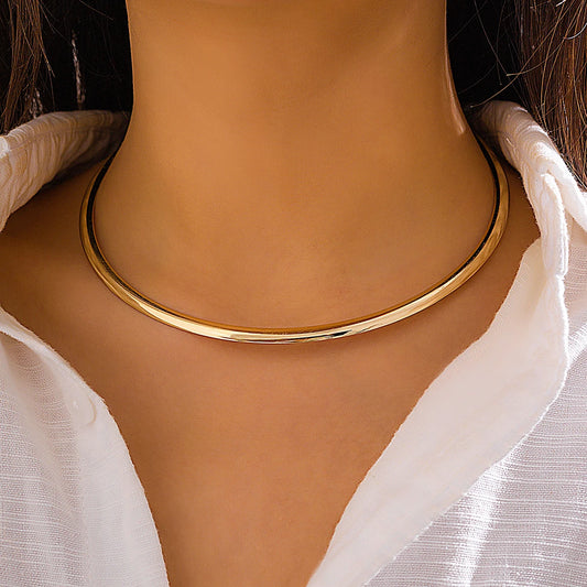 Vintage Iron Metal Torques Choker Necklace for Women Goth Gold Color Smooth Adjustable Chain Fashion Jewelry Steampunk