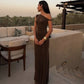 Twisted One Shoulder Sleeveless Maxi Dresses for Elegant Woman Brown Sexy Party Outfits