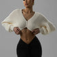 Knit Crop Sweater Women Y2K Lantern Sleeve Casuals Autumn Simple Classic Comfortable Elegant Basic V-Neck Loose Tops