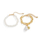 Boho Imitation Pearls Beads Bracelets Women Retro Elegant Irregular Geometry Metal Pendant Hand Chain New Year Jewelry