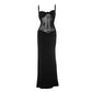 Sheer Mesh Patchwork Twisted Backless Maxi Dress Women Elegant Sexy Brown Black Evening Dresses Summer 2025