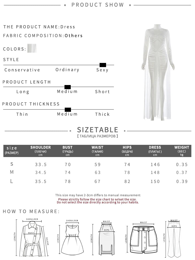 Ruched Elegant Long Dress Woman Mesh Patchwork Cape Turtleneck Full Sleeve Tassel Decoration Prom Party Gown Vestidos