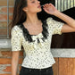 Daily Tank Top Women Sweet Lace Patchwork Trend Bow Applique Polka Dot Print Short Sleeve Patchwork Chic Party Club Tess