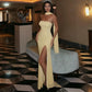 Strapless Backless Side Split Maxi Dress Yellow Elegant Summer Wedding Guest Dresses Woman