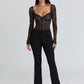 Lace Long Sleeve Backless Sexy Bodysuit Women Tops Black Square Collar Skinny Bodysuits T-shirt Club Party Bodysuit