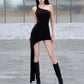 Asymmetrical Hem Dress Women One-Shoulder Sleeveless Solid Skinny Classic Sexy Midnight Hottie Summer Fashion Bodycon