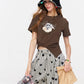 Schnauzer Print Cropped T-Shirt, Letter Graphic Twisted Tee, Casual Short Sleeve Top for Women