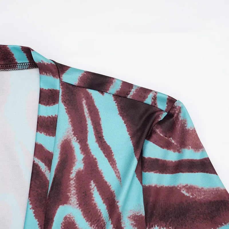 Abstract Printed Fitted Dress for Woman Autumn Winter 2026 Drawstring Deep V Neck Long Sleeve Mini Dresses