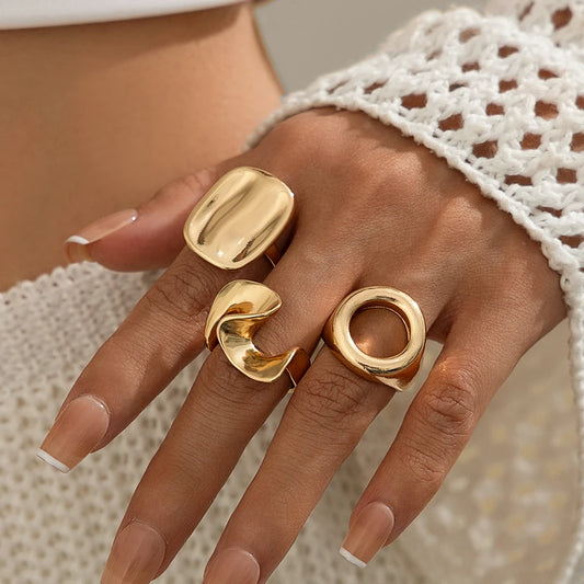 3Pcs/Set Retro Goth Irregular Metal Open Ring for Women Trend Creative Geometric Finger Knuckle Ring Daily Jewelry Gift