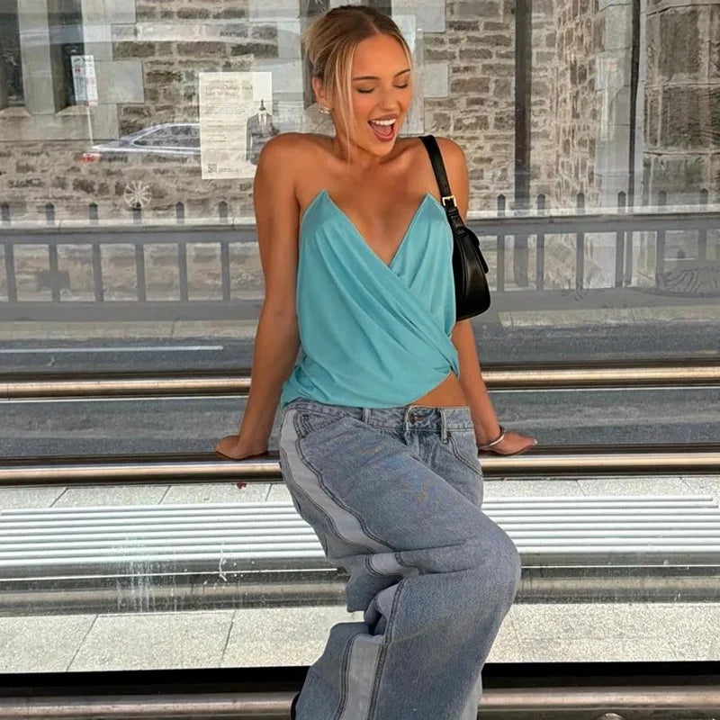 Women's Tanks Sexy Deep V-neck Sleeveless Backless Crop Tops Summer 2026 Trendy Female Clothes