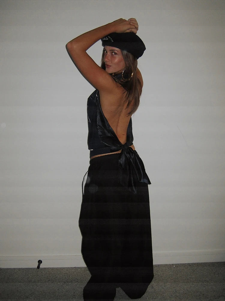 Letter Print V-Neck Vest Women Patchwork Hater Backless Skinny Sporty Sexy Summer Street Wild Simple Classic Tank Top