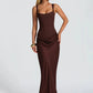 Backless Ruched Sexy Maxi Dress Women Elegant Square Collar Tapered Straps Sleeveless Bodycon Club Party Long Dress