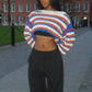 Colorful Striped Crop Sweater Women Hipster Long Sleeve Slash Neck Casual Christmas Activity Streetwear Pullover Tops
