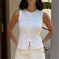 Women Cowgirl Style Studded Sleeveless Tank Top Ribbed Knit Button Front Slim Fit Vest for Summer Casual Streetwear