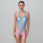 Y2K Hot Girl Contrast Color Shiny Silk Jumpsuit V Neck Halter Open Side Hollow Bodycon Stretch Party Romper Playsuits