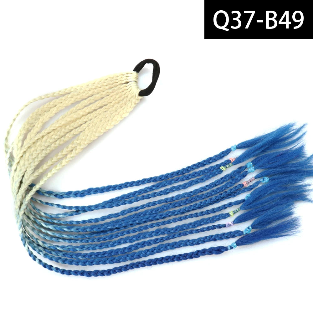 Synthetic Colored Braided Ponytail Hair Extension Rainbow Color Braids Pony Tail With Elastic Band Girl's Pigtail