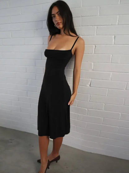 Spaghetti Strap Backless Sexy Midi Dress Women Elegant Sleeveless Bodycon Club Party Slip Long Dress Female Clothes