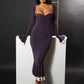 Elegant Long Sleeve Sexy Maxi Dress For Women Gown Fashion Patchwork Square Collar Bodycon Evening Fishtail Dress